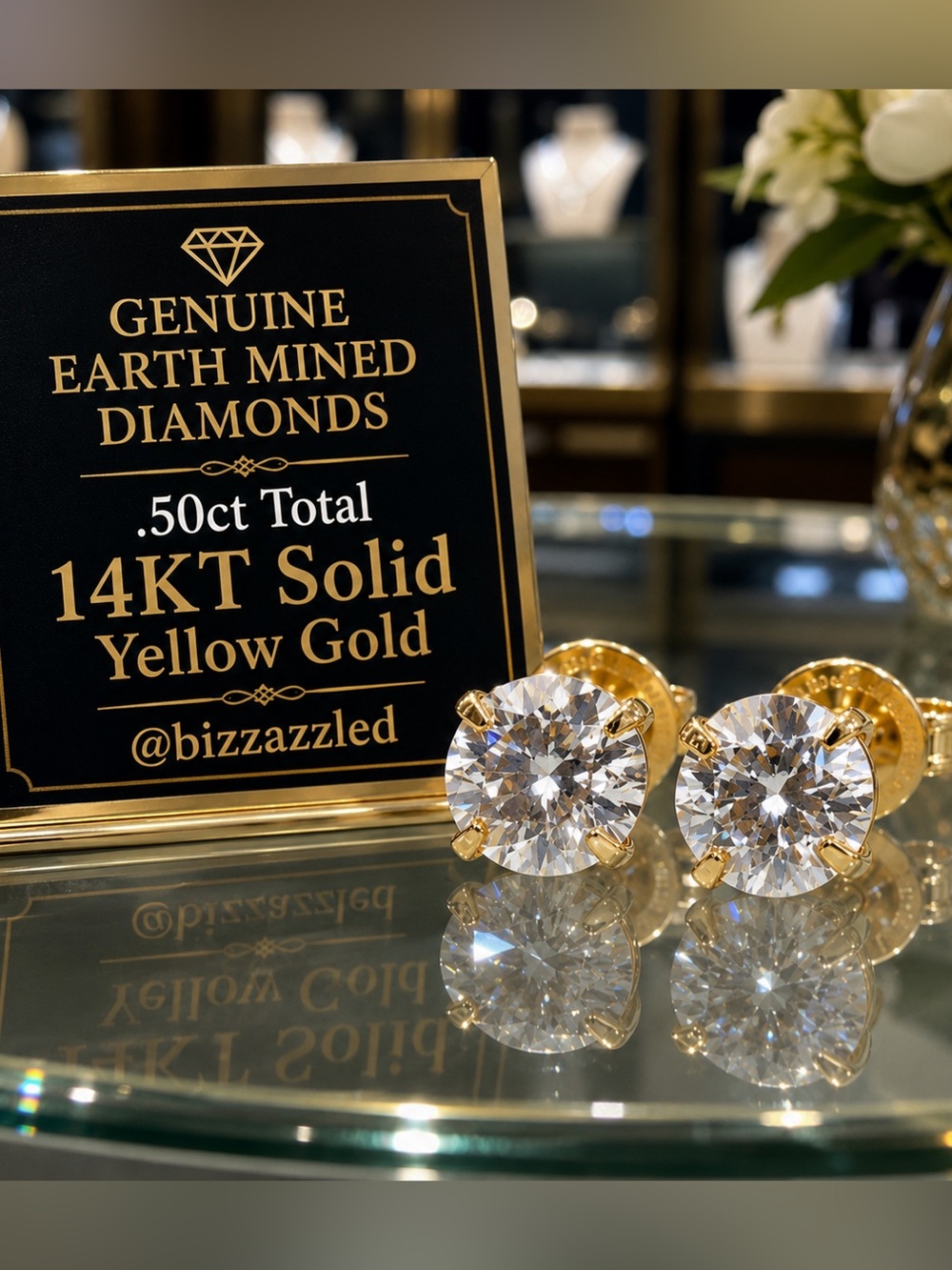 Certified Diamond studs earrings. 14KT Solid Yellow Gold .50ct Total